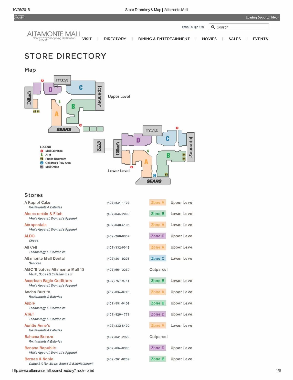 bản đồ của Altamonte trung tâm mua sắm